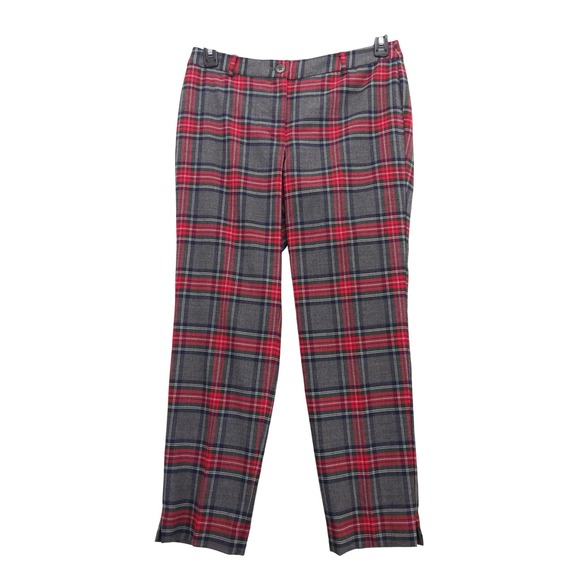 Talbots Pants - Talbots Plaid‎ Trousers Women 6P Grey Red Wool Blend Straight Leg Lined Pants